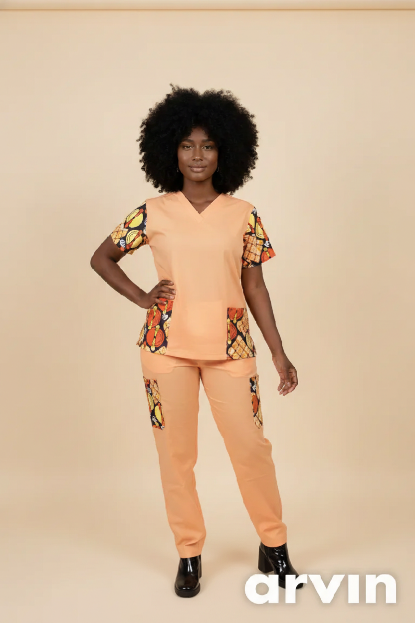Tenue médicale élégante en wax – Modèle Sahara