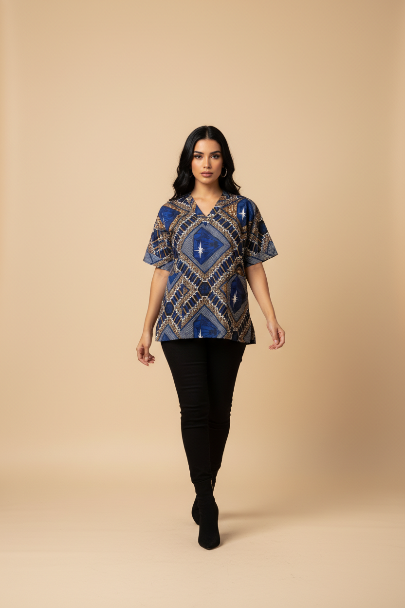 Haut médical en tissu Wax – Modèle Dashiki