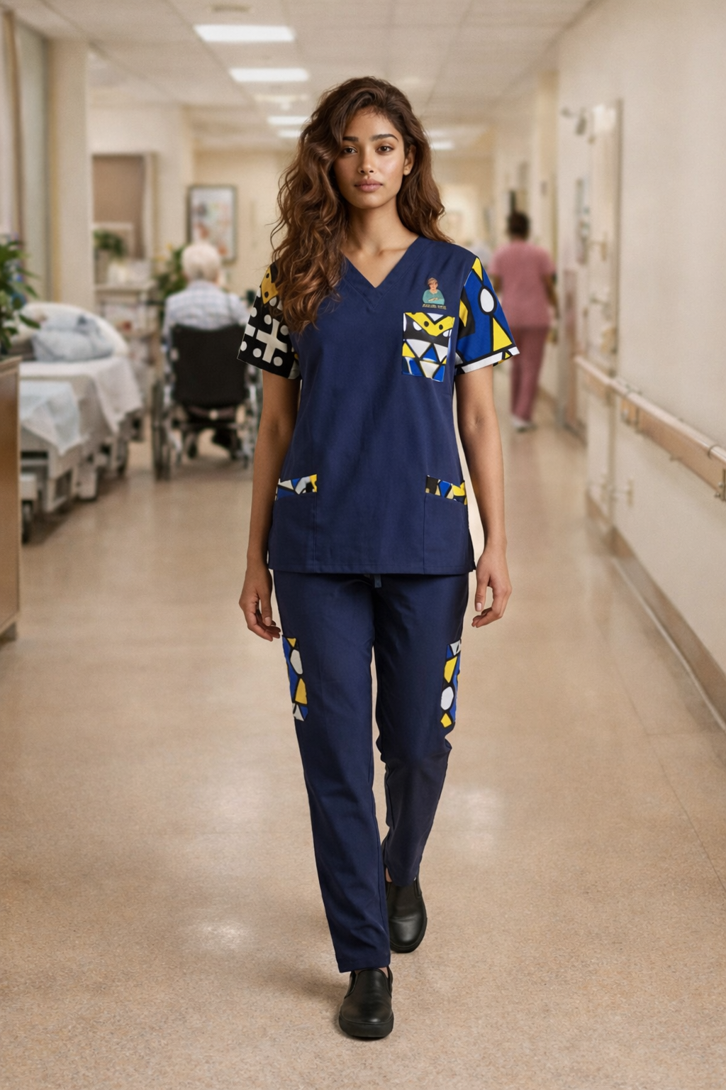 Tenue médicale élégante en Wax – Modèle Océan