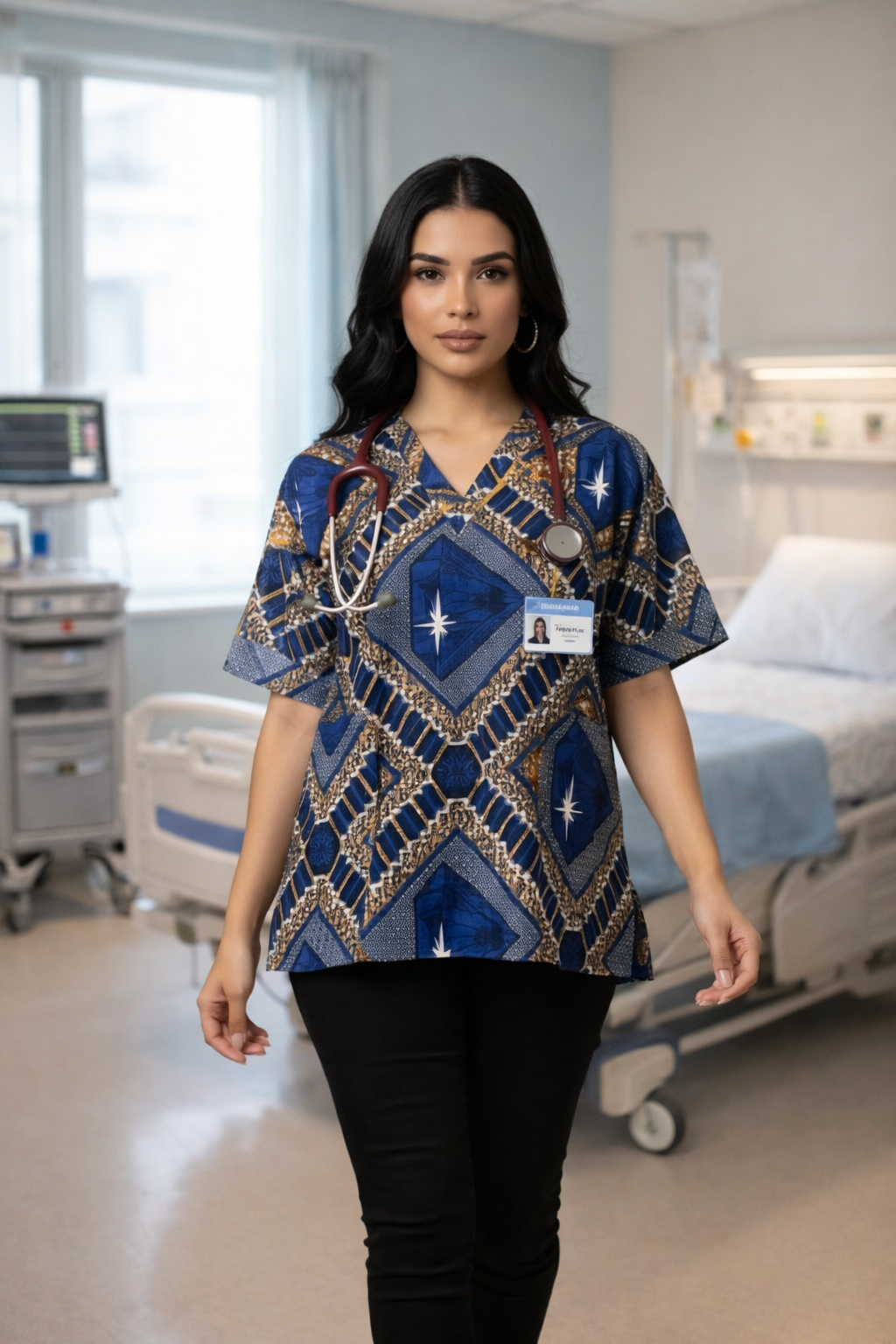 Haut médical en tissu Wax – Modèle Dashiki