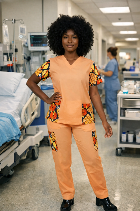 Tenue médicale élégante en wax – Modèle Sahara