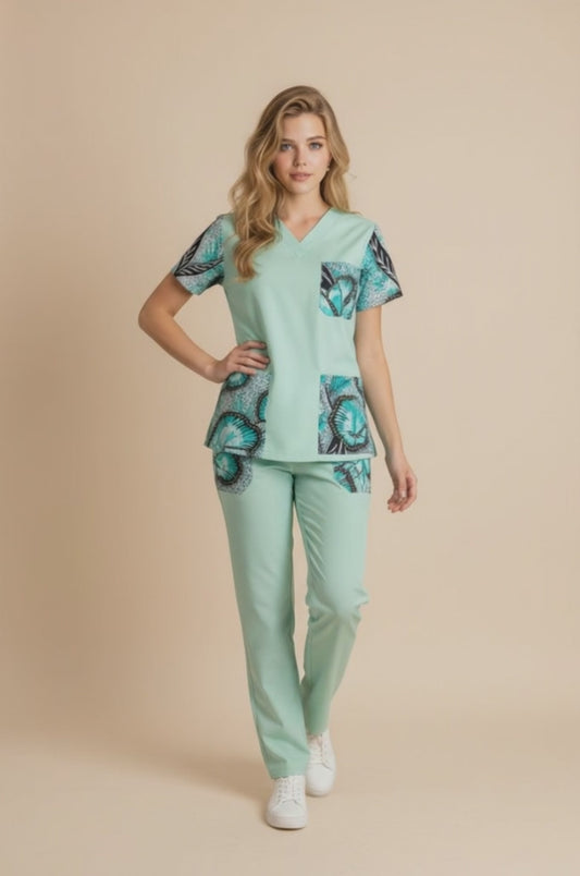 Tenue médicale élégante en Wax – Modèle Lagune